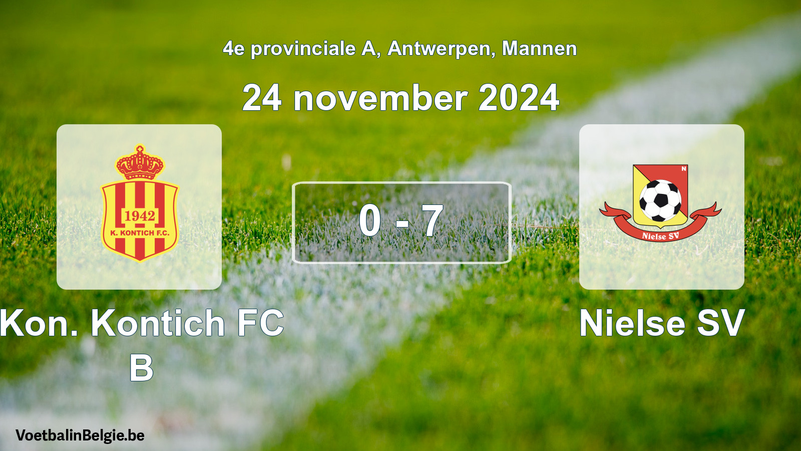 Gespeelde wedstrijd mannenvoetbal: Kon. Kontich FC B - Nielse SV 0 - 7 (24 november 2024)