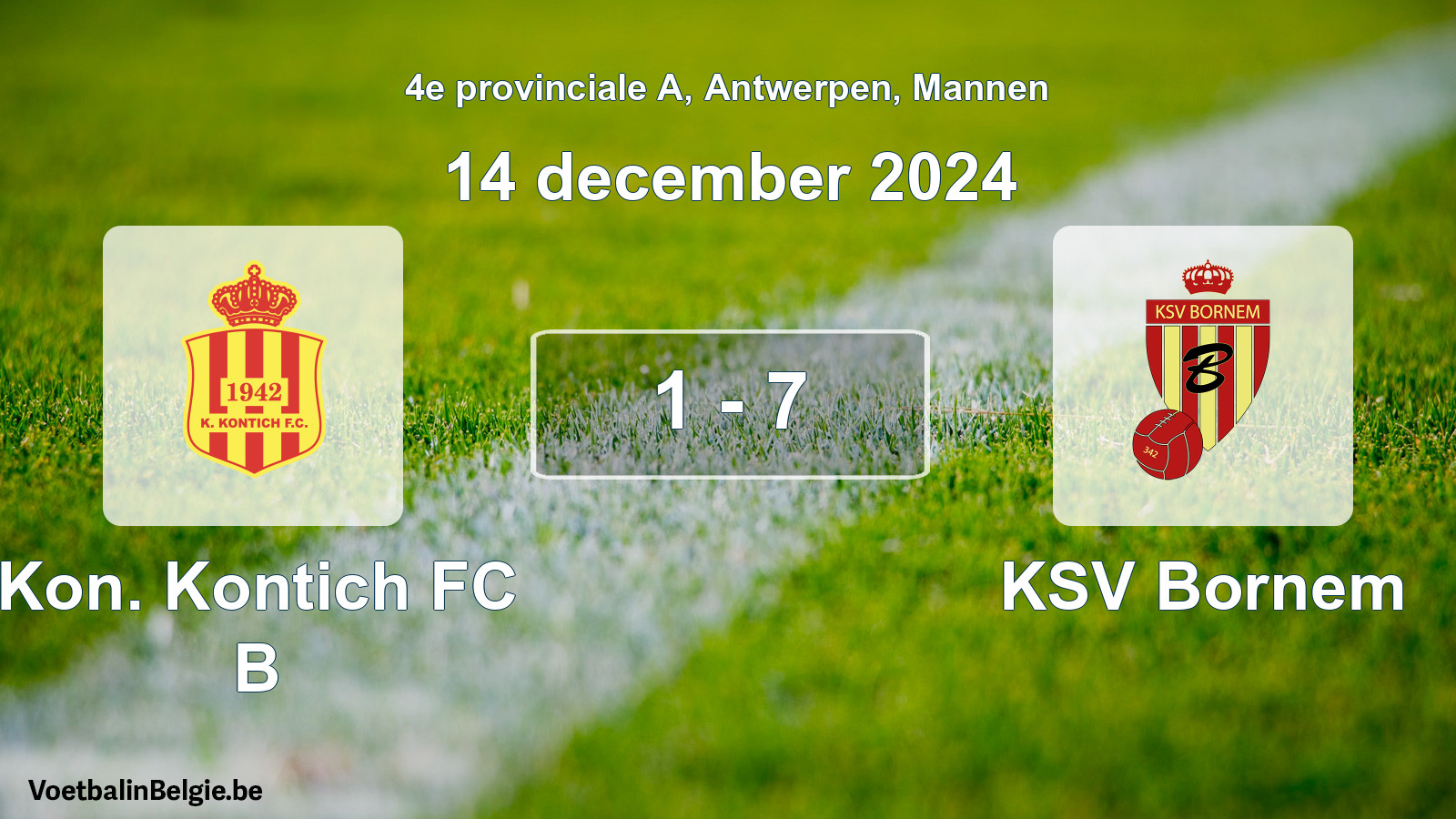 Gespeelde wedstrijd mannenvoetbal: Kon. Kontich FC B - KSV Bornem 1 - 7 (14 december 2024)