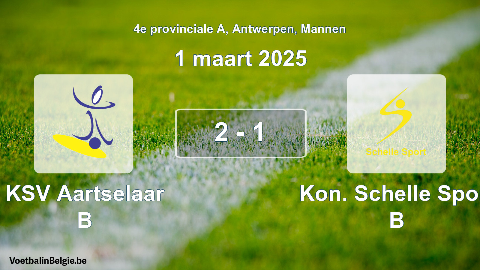 Gespeelde wedstrijd mannenvoetbal: KSV Aartselaar B - Kon. Schelle Sport B 2 - 1 (1 maart 2025)