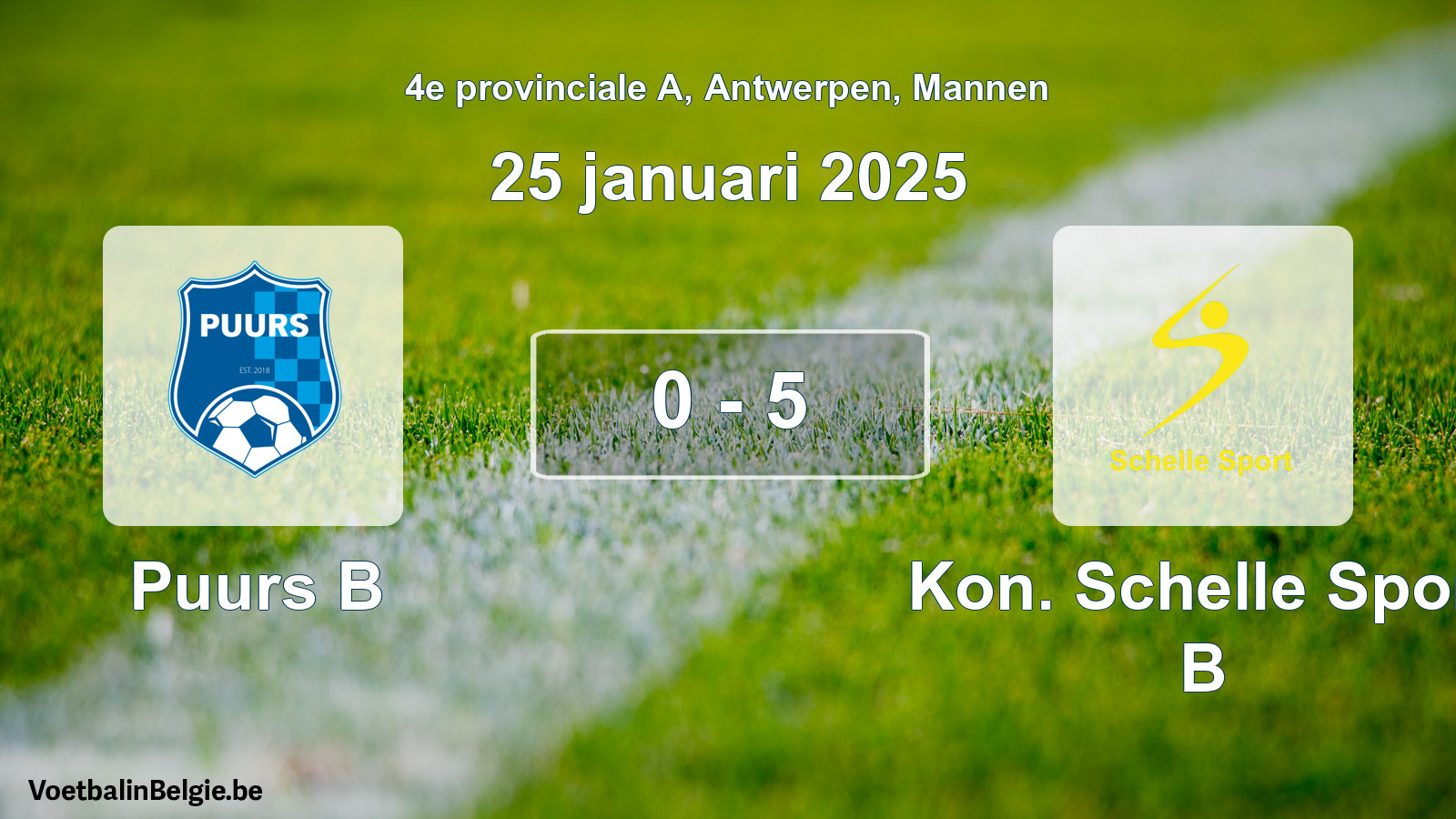 Gespeelde wedstrijd mannenvoetbal: Puurs B - Kon. Schelle Sport B 0 - 5 (25 januari 2025)