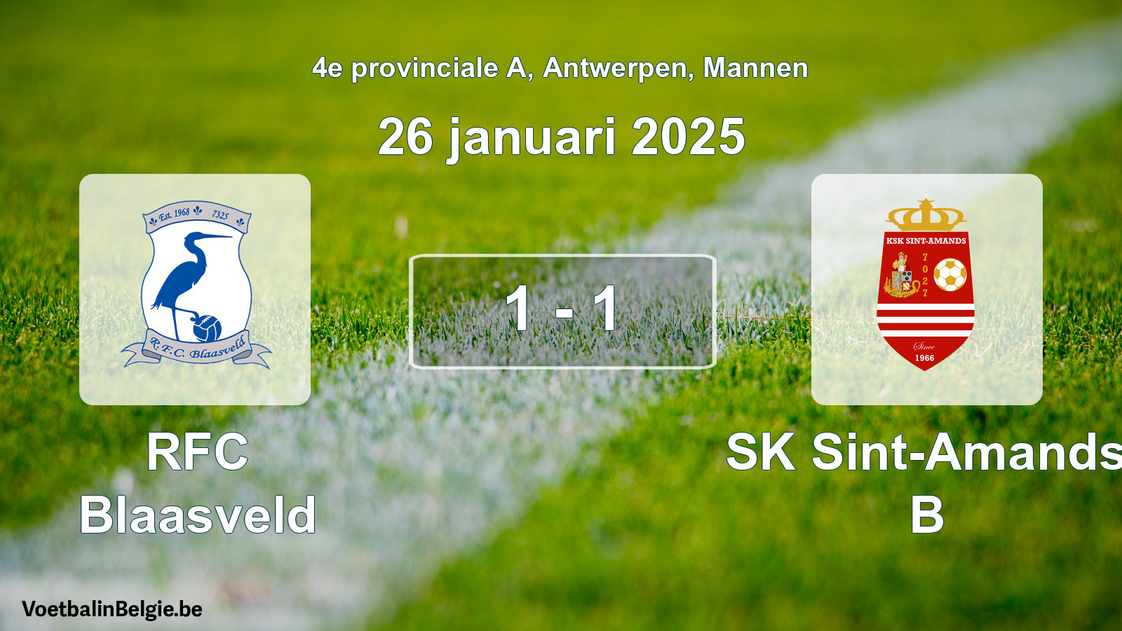 Gespeelde wedstrijd mannenvoetbal: RFC Blaasveld - SK Sint-Amands B 1 - 1 (26 januari 2025)