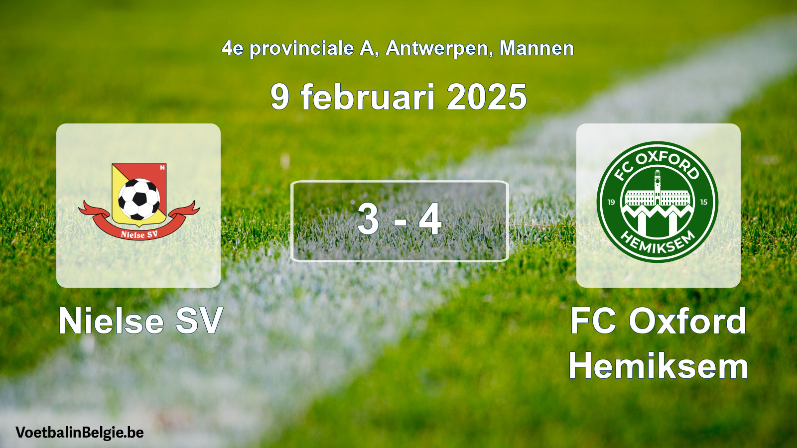 Gespeelde wedstrijd mannenvoetbal: Nielse SV - FC Oxford Hemiksem 3 - 4 (9 februari 2025)
