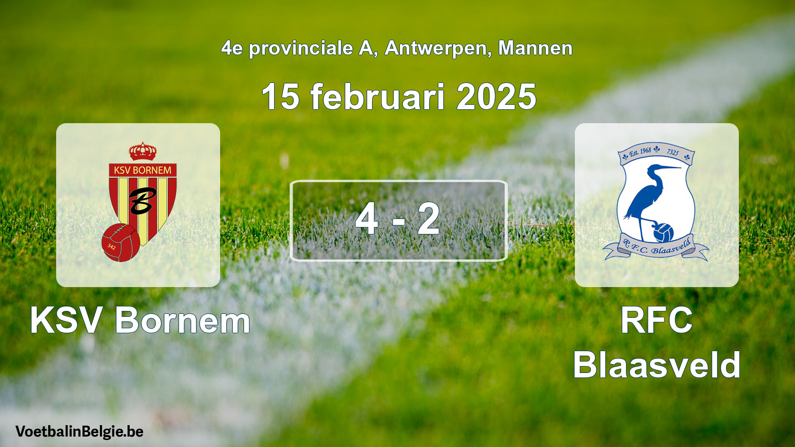 Gespeelde wedstrijd mannenvoetbal: KSV Bornem - RFC Blaasveld 4 - 2 (15 februari 2025)