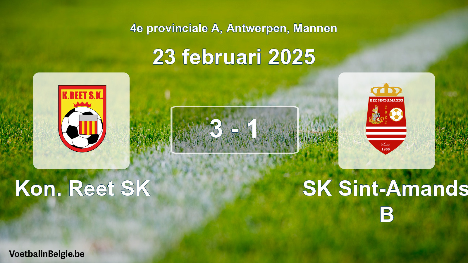 Gespeelde wedstrijd mannenvoetbal: Kon. Reet SK - SK Sint-Amands B 3 - 1 (23 februari 2025)