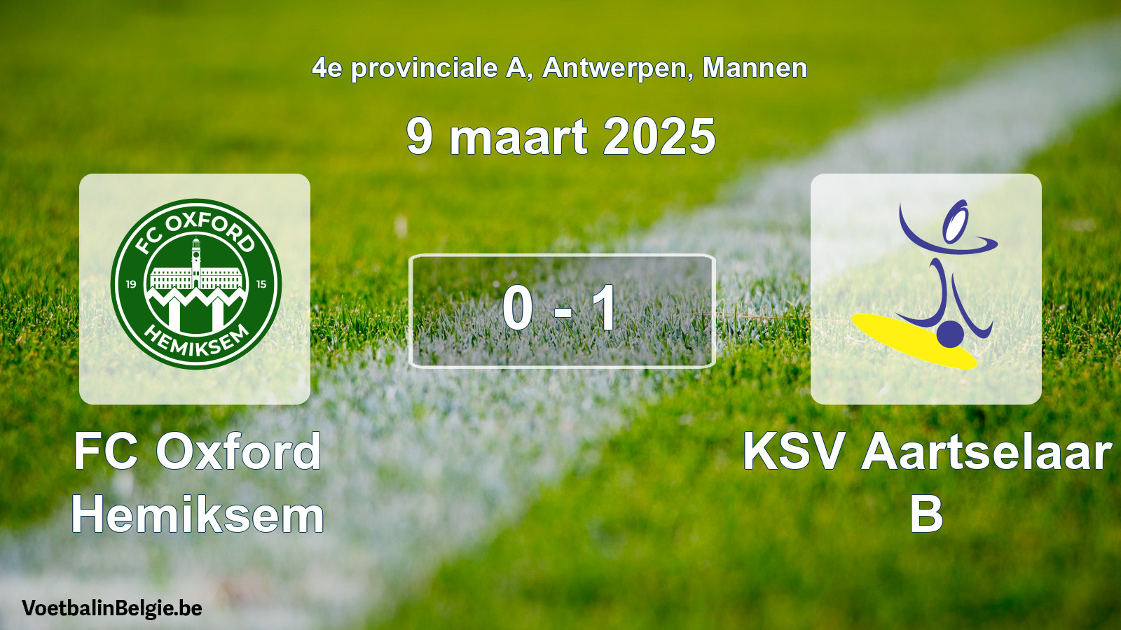 Gespeelde wedstrijd mannenvoetbal: FC Oxford Hemiksem - KSV Aartselaar B 0 - 1 (9 maart 2025)