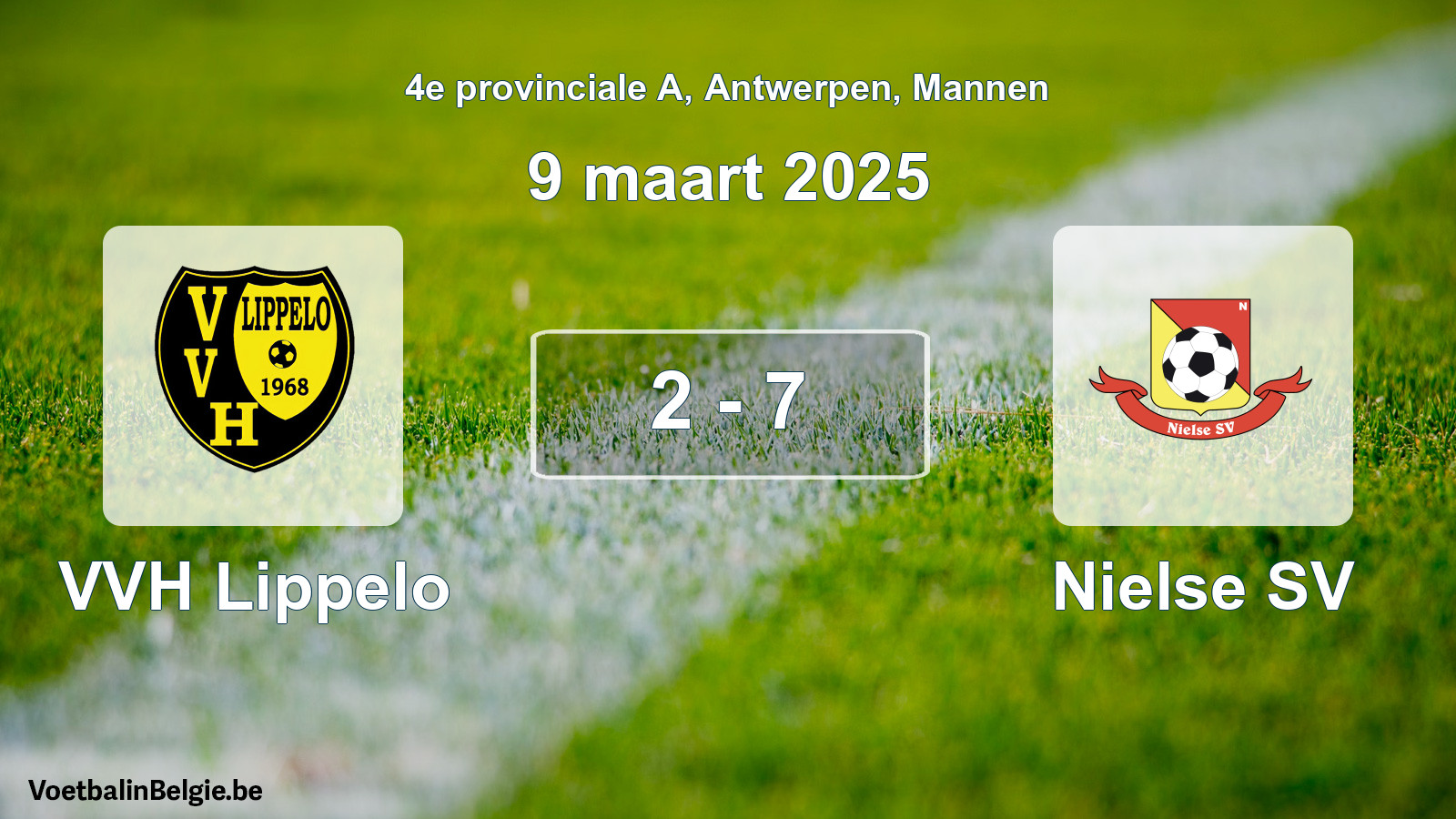 Gespeelde wedstrijd mannenvoetbal: VVH Lippelo - Nielse SV 2 - 7 (9 maart 2025)
