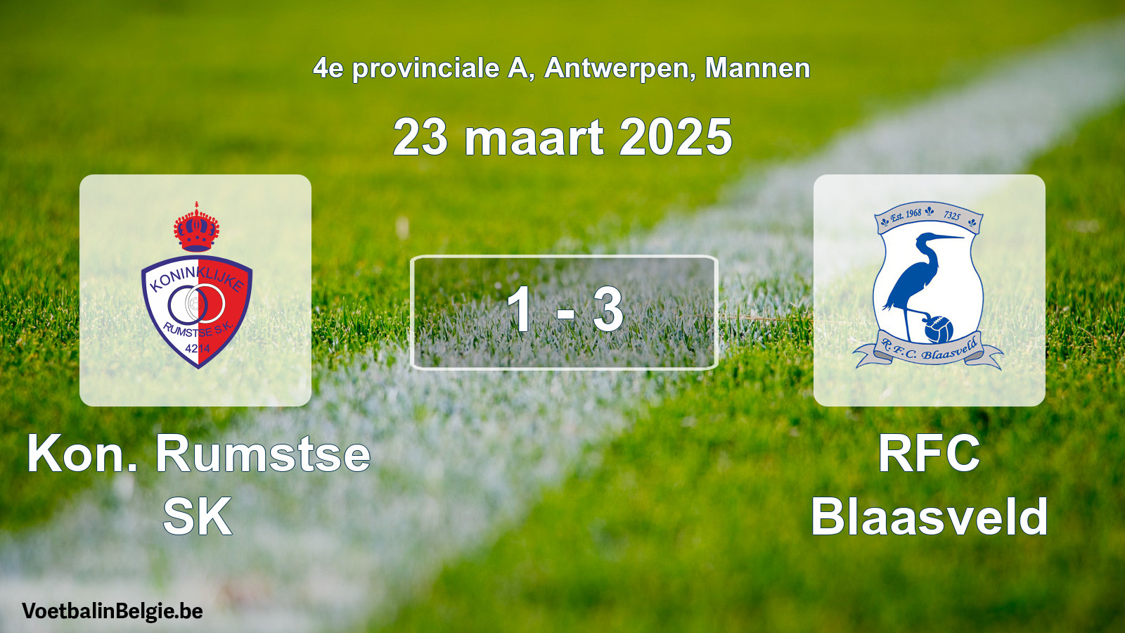 Gespeelde wedstrijd mannenvoetbal: Kon. Rumstse SK - RFC Blaasveld 1 - 3 (23 maart 2025)