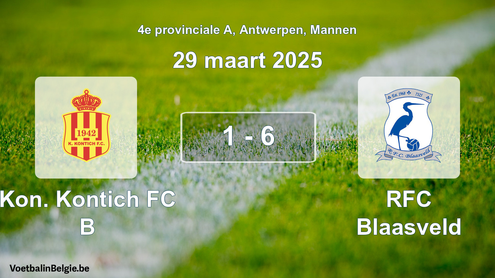 Gespeelde wedstrijd mannenvoetbal: Kon. Kontich FC B - RFC Blaasveld 1 - 6 (29 maart 2025)