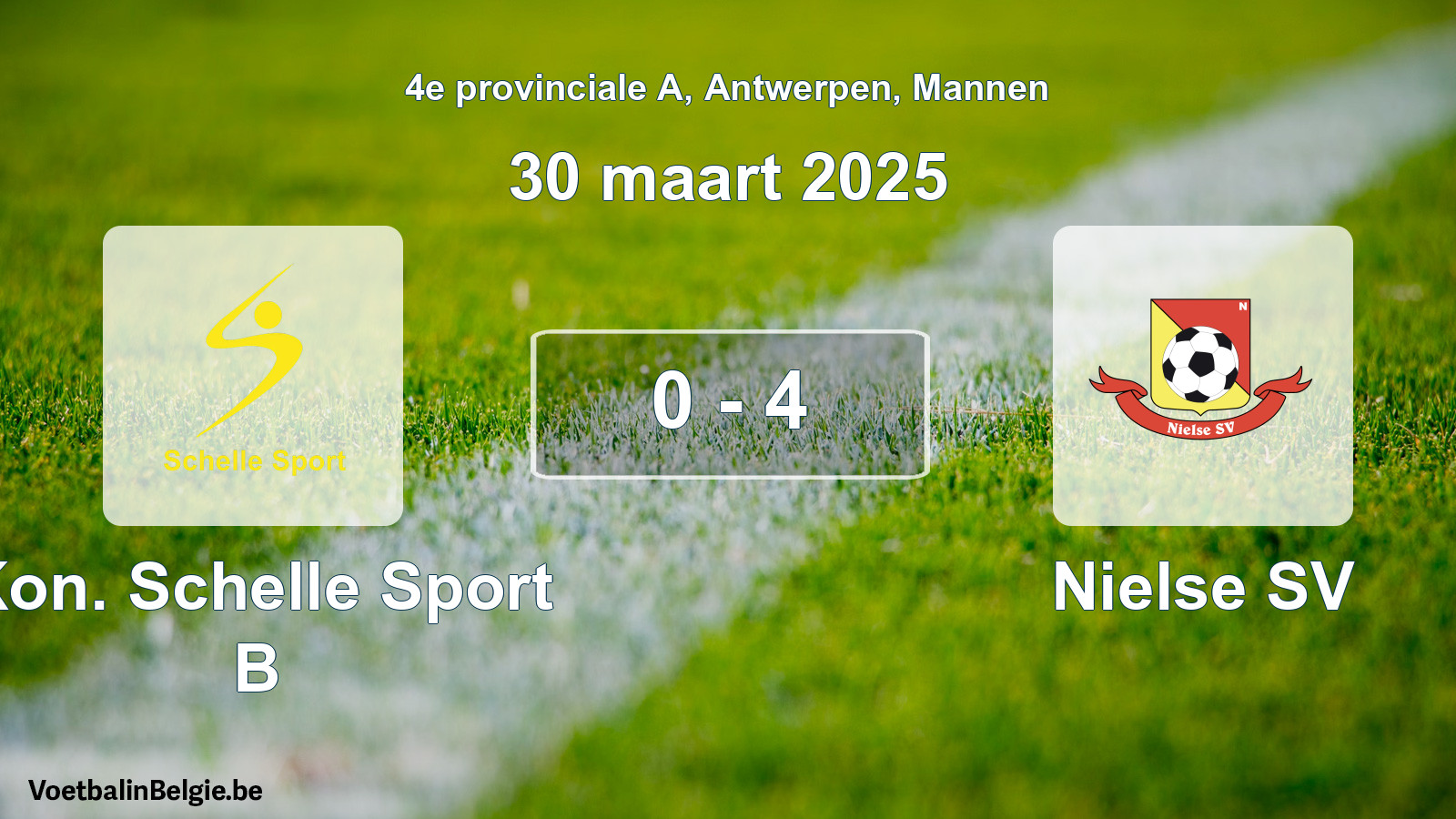 Gespeelde wedstrijd mannenvoetbal: Kon. Schelle Sport B - Nielse SV 0 - 4 (30 maart 2025)
