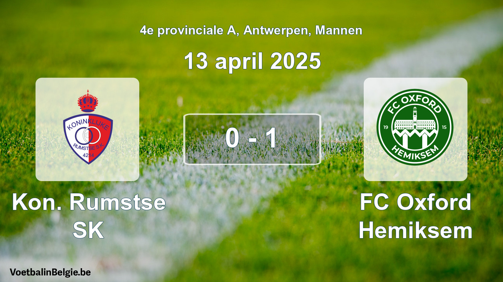 Gespeelde wedstrijd mannenvoetbal: Kon. Rumstse SK - FC Oxford Hemiksem 0 - 1 (13 april 2025)