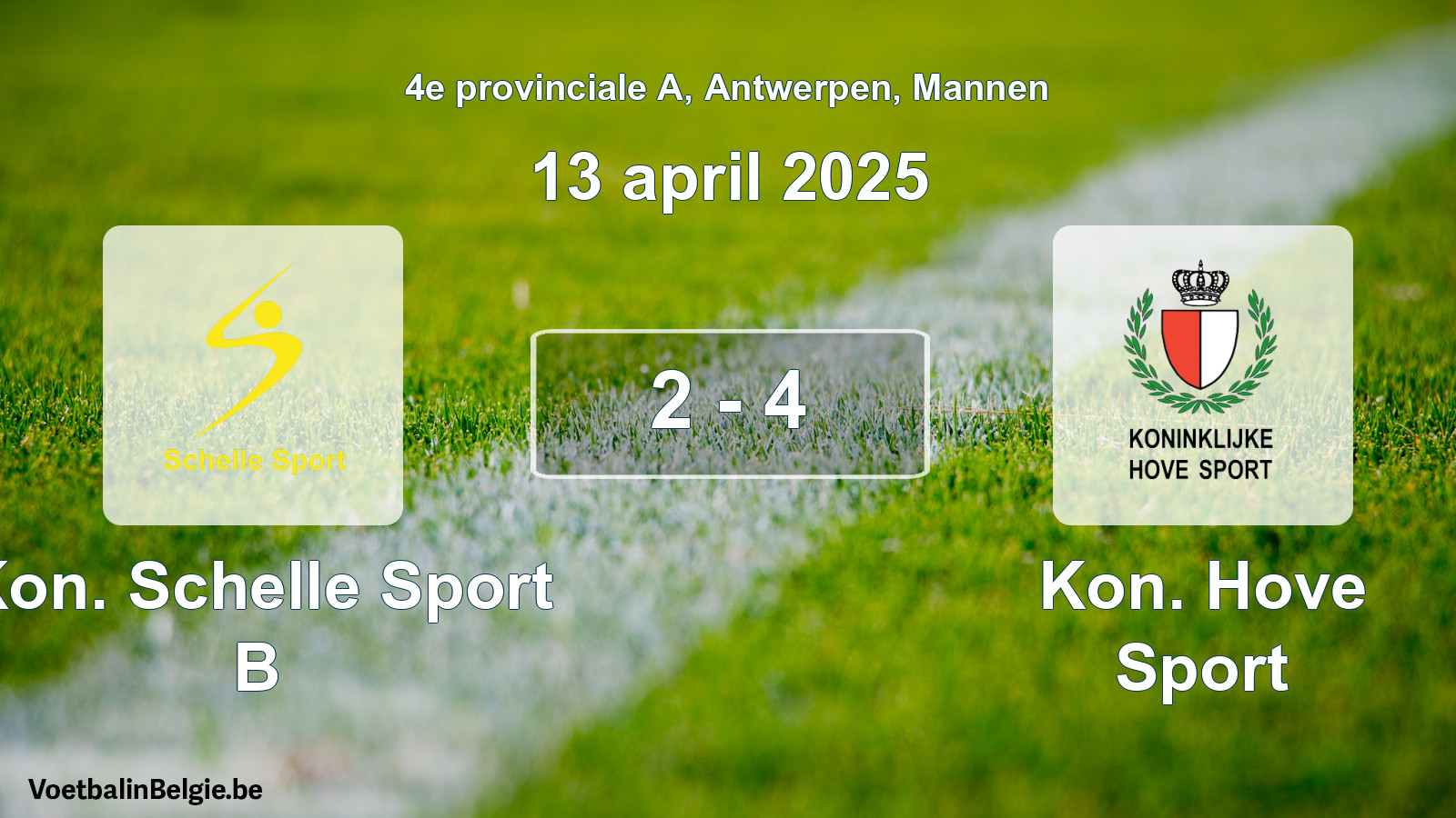 Played match men football: Kon. Schelle Sport B - Kon. Hove Sport 2 - 4 (13 April 2025)