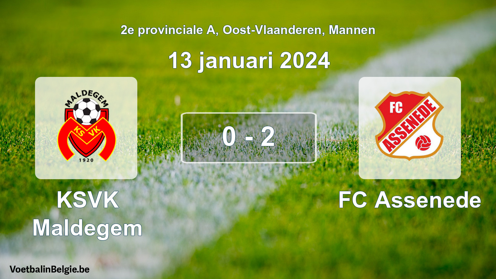Gespeelde wedstrijd mannenvoetbal: KSVK Maldegem - FC Assenede 0 - 2 (13 januari 2024)