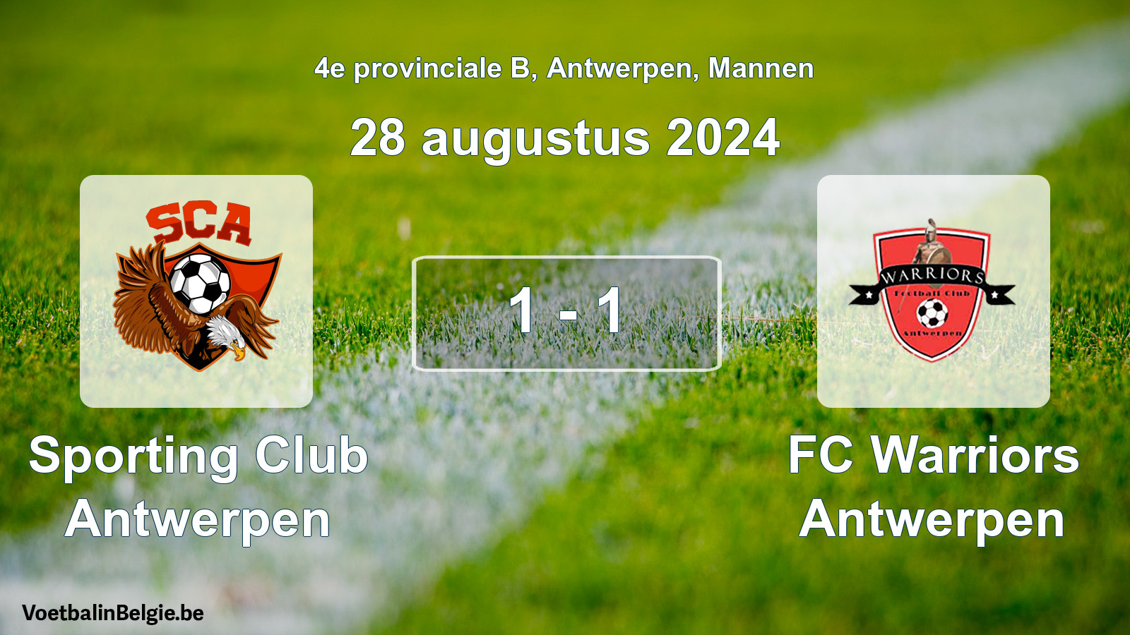 Gespeelde wedstrijd mannenvoetbal: Sporting Club Antwerpen - FC Warriors Antwerpen 1 - 1 (28 augustus 2024)