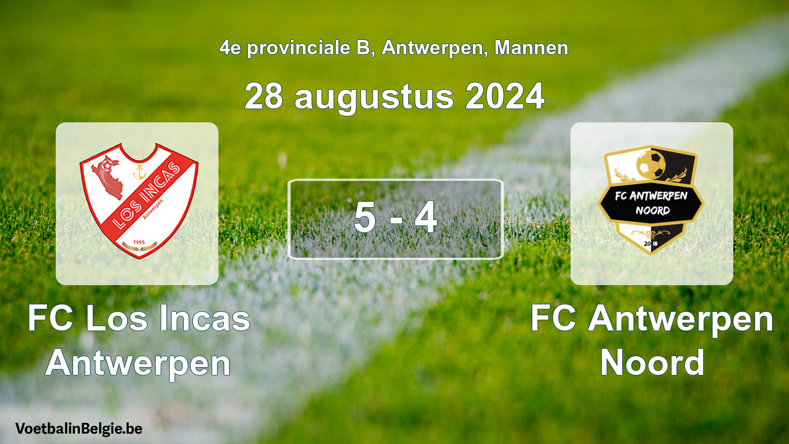 Gespeelde wedstrijd mannenvoetbal: FC Los Incas Antwerpen - FC Antwerpen Noord 5 - 4 (28 augustus 2024)