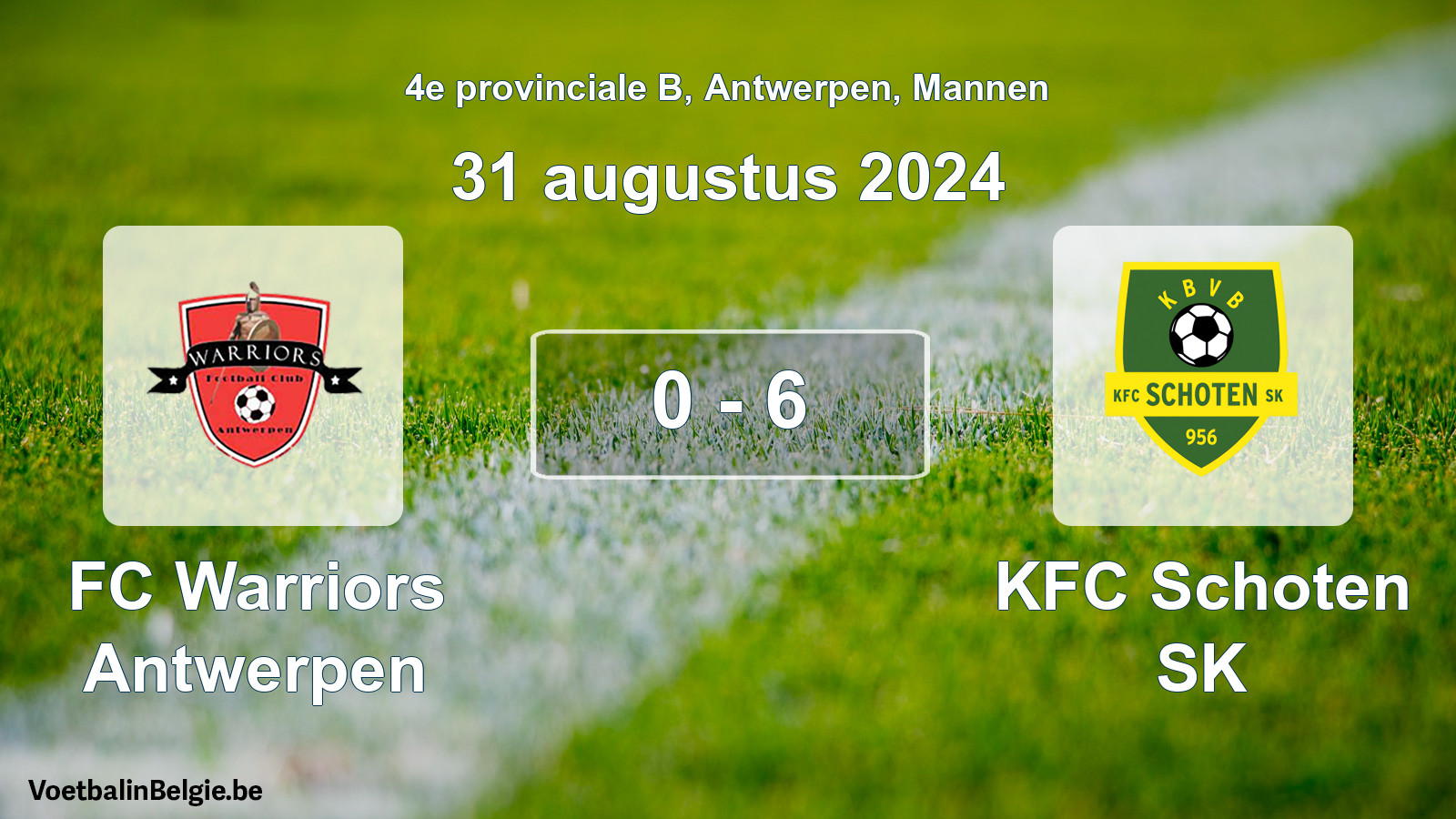 Gespeelde wedstrijd mannenvoetbal: FC Warriors Antwerpen - KFC Schoten SK 0 - 6 (31 augustus 2024)