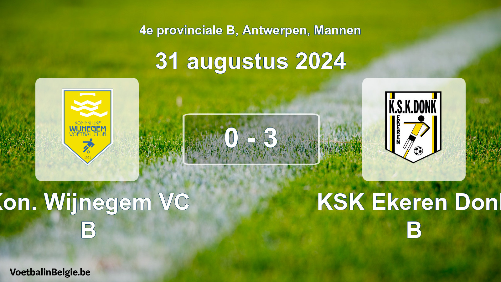 Gespeelde wedstrijd mannenvoetbal: Kon. Wijnegem VC B - KSK Ekeren Donk B 0 - 3 (31 augustus 2024)