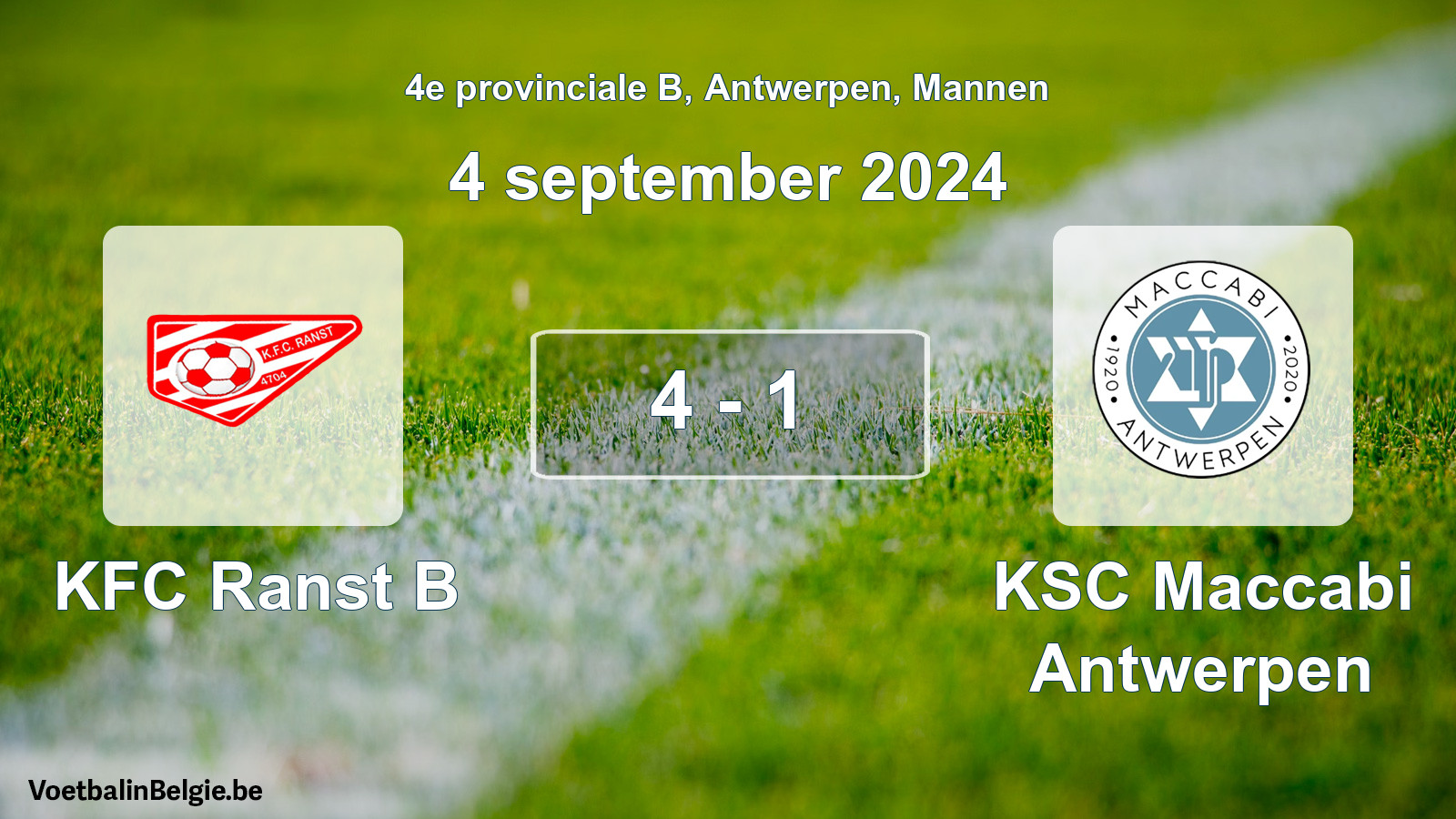 Gespeelde wedstrijd mannenvoetbal: KFC Ranst B - KSC Maccabi Antwerpen 4 - 1 (4 september 2024)