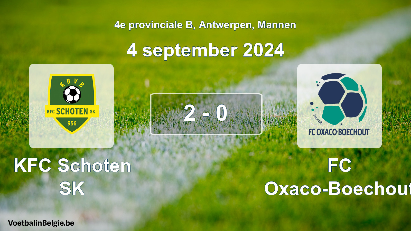 Gespeelde wedstrijd mannenvoetbal: KFC Schoten SK - FC Oxaco-Boechout 2 - 0 (4 september 2024)