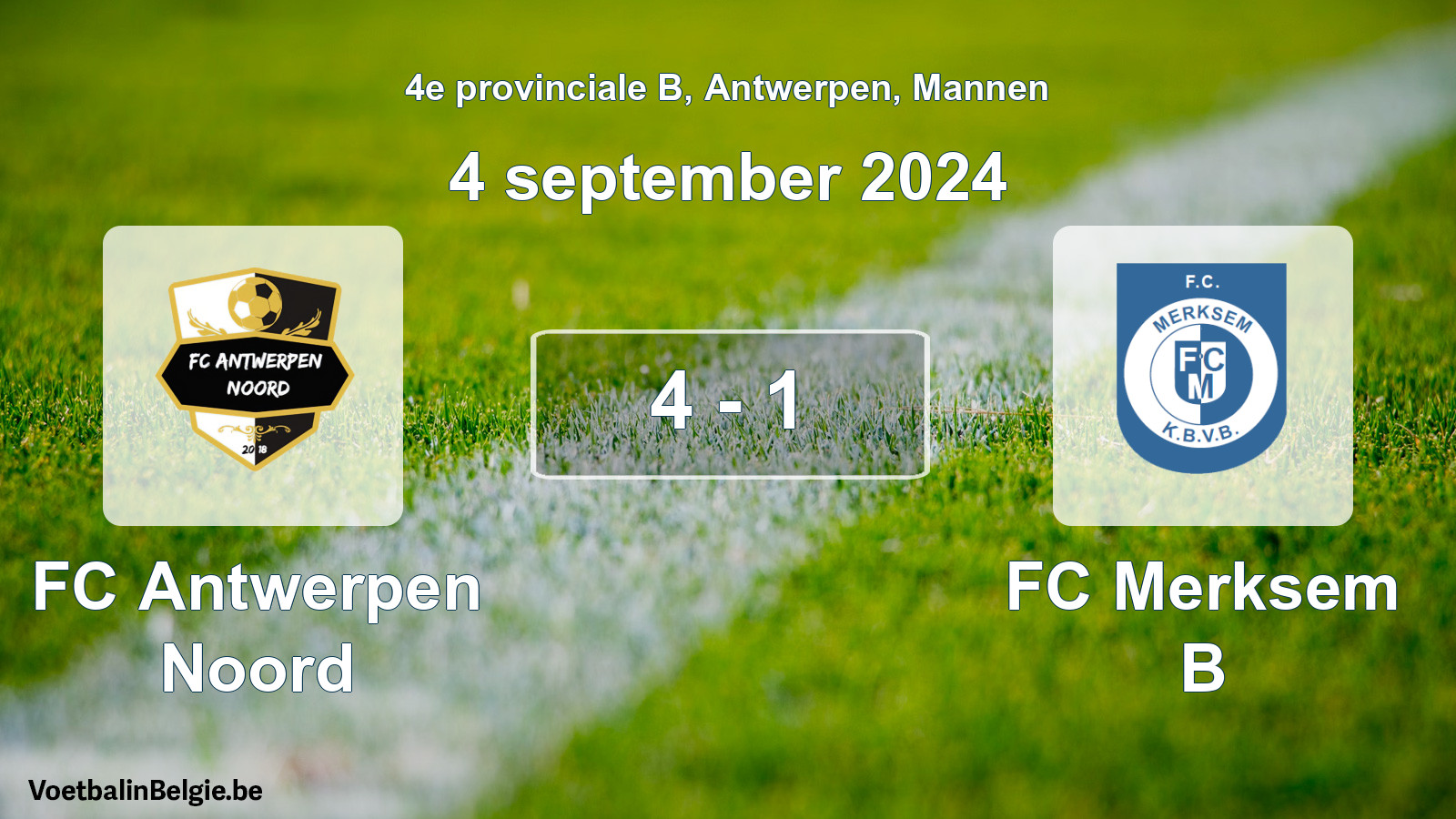 Gespeelde wedstrijd mannenvoetbal: FC Antwerpen Noord - FC Merksem B 4 - 1 (4 september 2024)