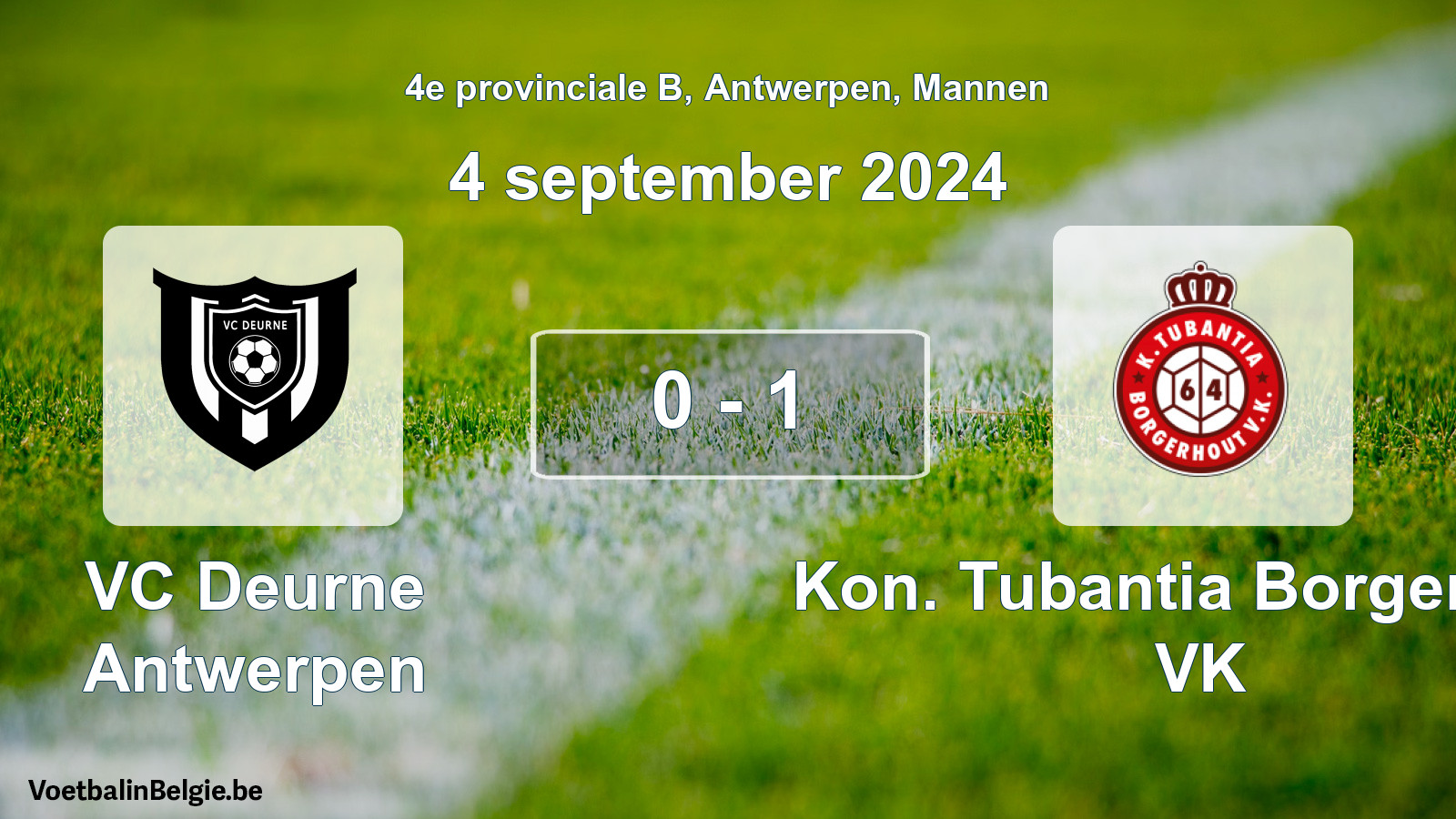 Gespeelde wedstrijd mannenvoetbal: VC Deurne Antwerpen - Kon. Tubantia Borgerhout VK 0 - 1 (4 september 2024)