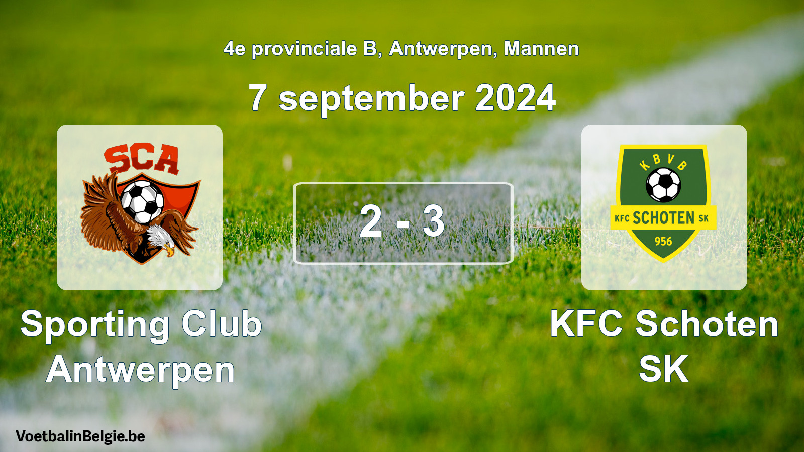 Gespeelde wedstrijd mannenvoetbal: Sporting Club Antwerpen - KFC Schoten SK 2 - 3 (7 september 2024)