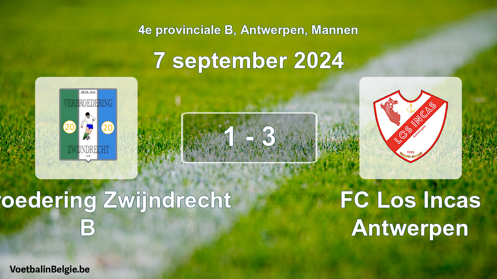Gespeelde wedstrijd mannenvoetbal: Verbroedering Zwijndrecht B - FC Los Incas Antwerpen 1 - 3 (7 september 2024)