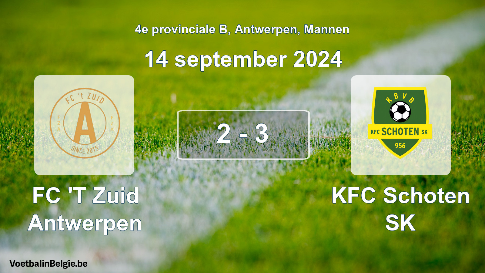 Gespeelde wedstrijd mannenvoetbal: FC 'T Zuid Antwerpen - KFC Schoten SK 2 - 3 (14 september 2024)