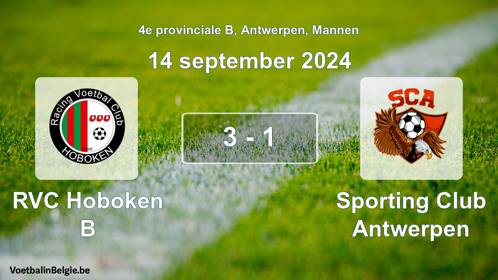 Gespeelde wedstrijd mannenvoetbal: RVC Hoboken B - Sporting Club Antwerpen 3 - 1 (14 september 2024)