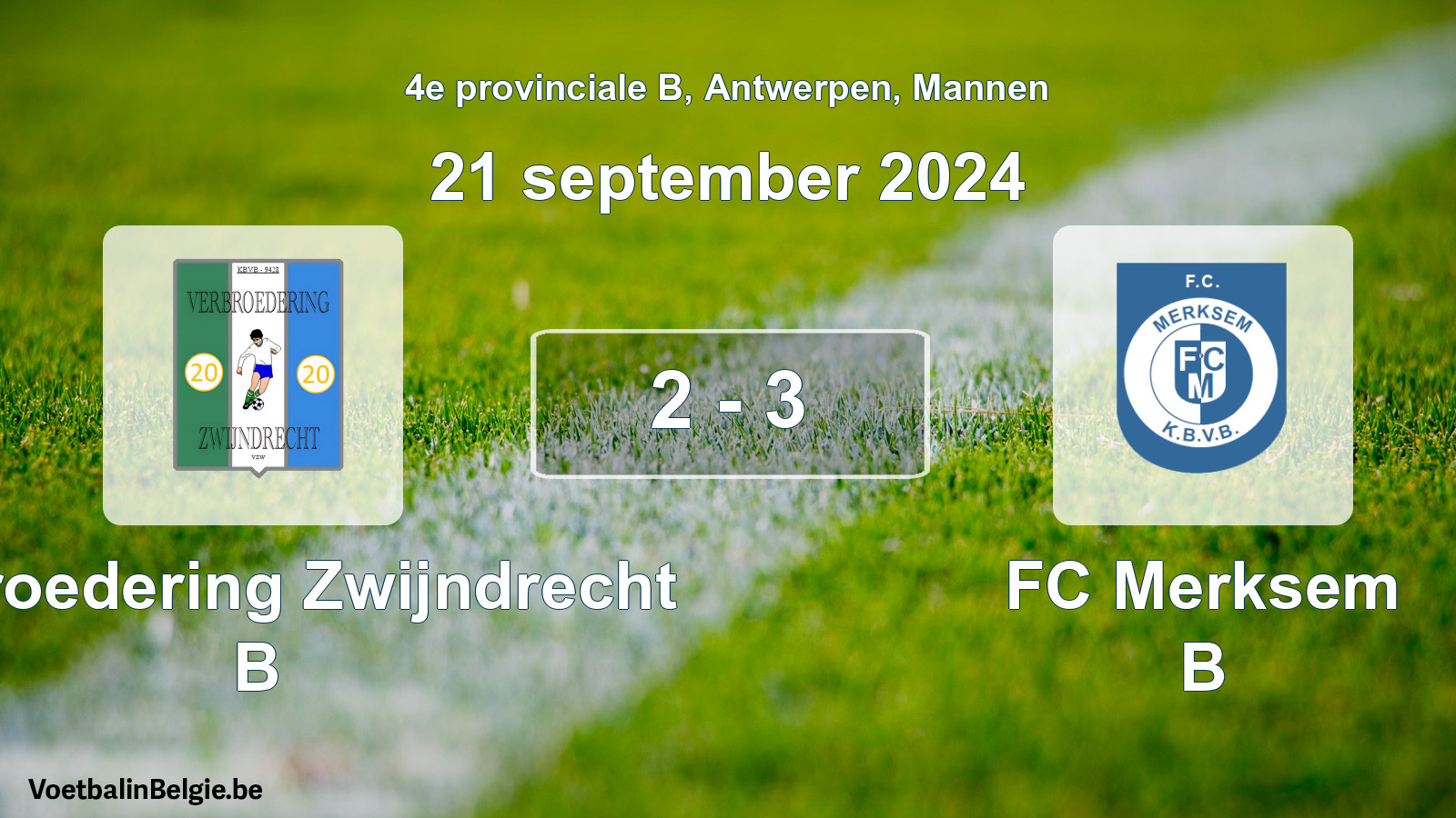 Gespeelde wedstrijd mannenvoetbal: Verbroedering Zwijndrecht B - FC Merksem B 2 - 3 (21 september 2024)