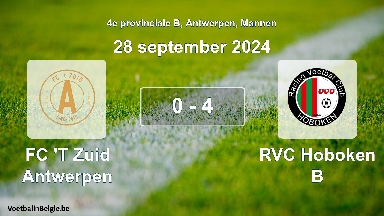 Gespeelde wedstrijd mannenvoetbal: FC 'T Zuid Antwerpen - RVC Hoboken B 0 - 4 (28 september 2024)