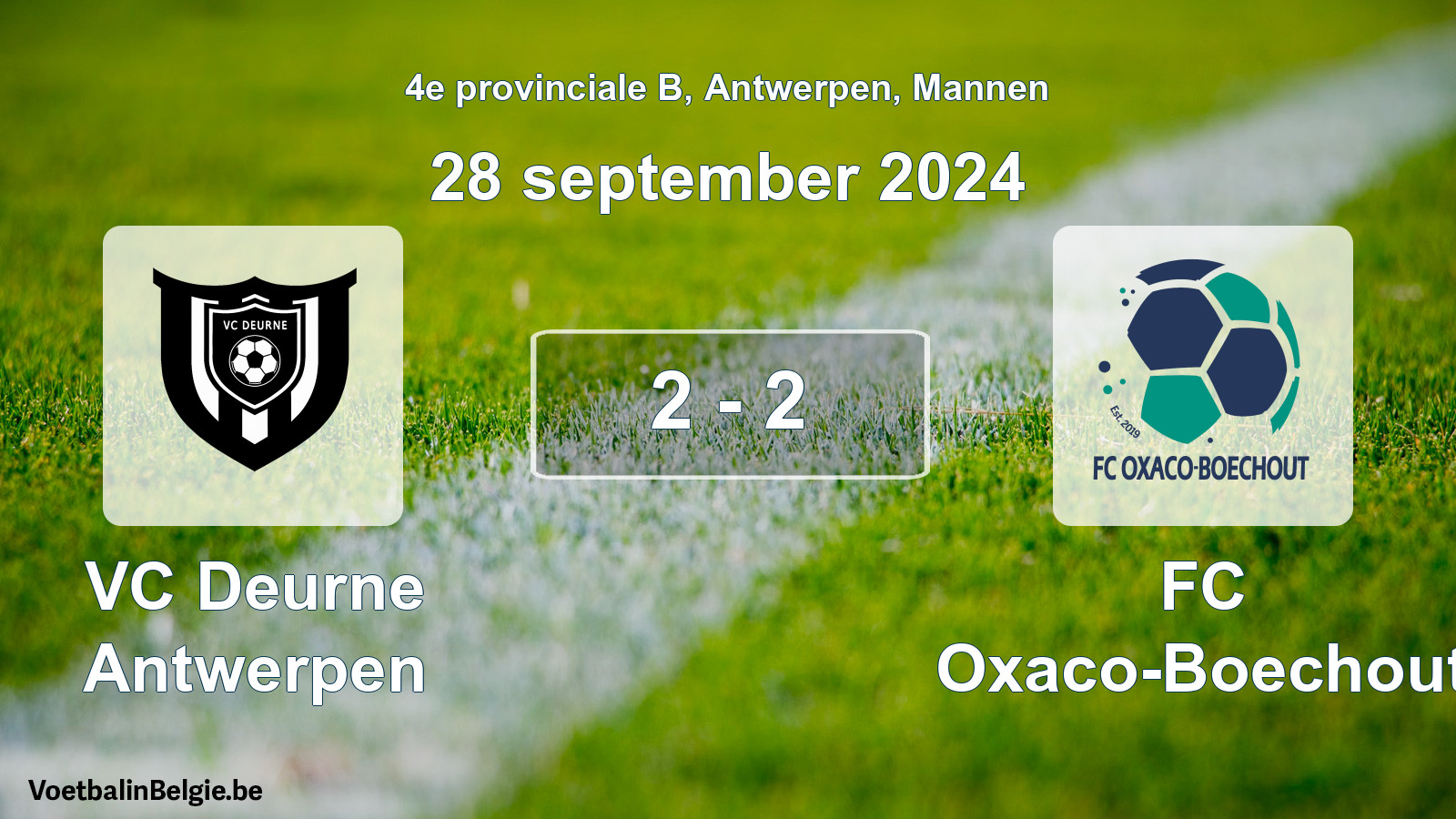 Gespeelde wedstrijd mannenvoetbal: VC Deurne Antwerpen - FC Oxaco-Boechout 2 - 2 (28 september 2024)