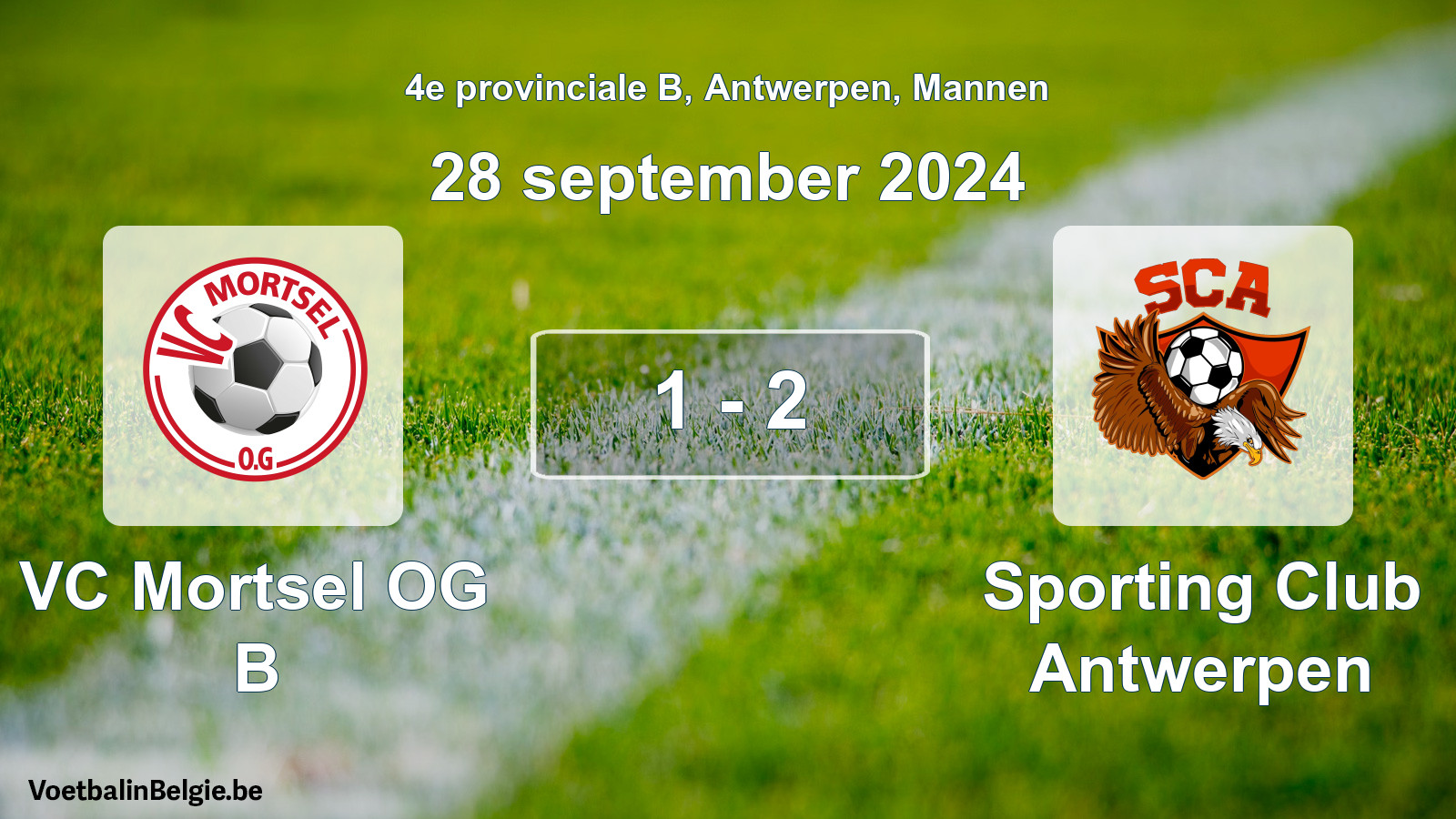Gespeelde wedstrijd mannenvoetbal: VC Mortsel OG B - Sporting Club Antwerpen 1 - 2 (28 september 2024)