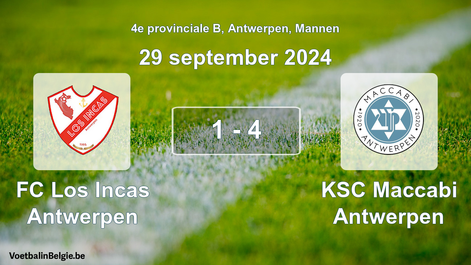 Gespeelde wedstrijd mannenvoetbal: FC Los Incas Antwerpen - KSC Maccabi Antwerpen 1 - 4 (29 september 2024)