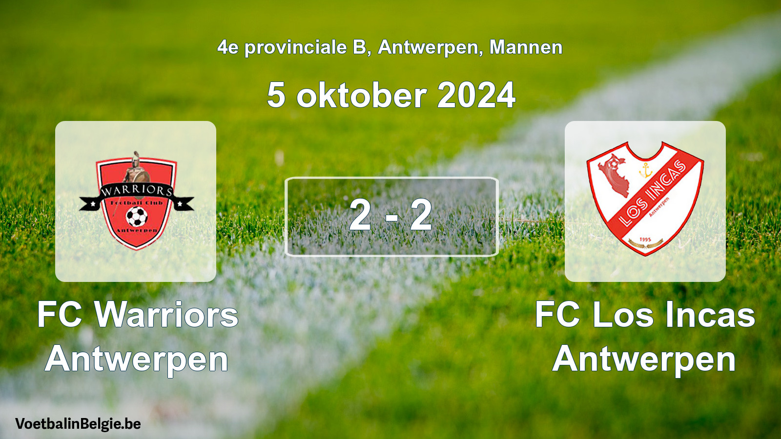 Gespeelde wedstrijd mannenvoetbal: FC Warriors Antwerpen - FC Los Incas Antwerpen 2 - 2 (5 oktober 2024)