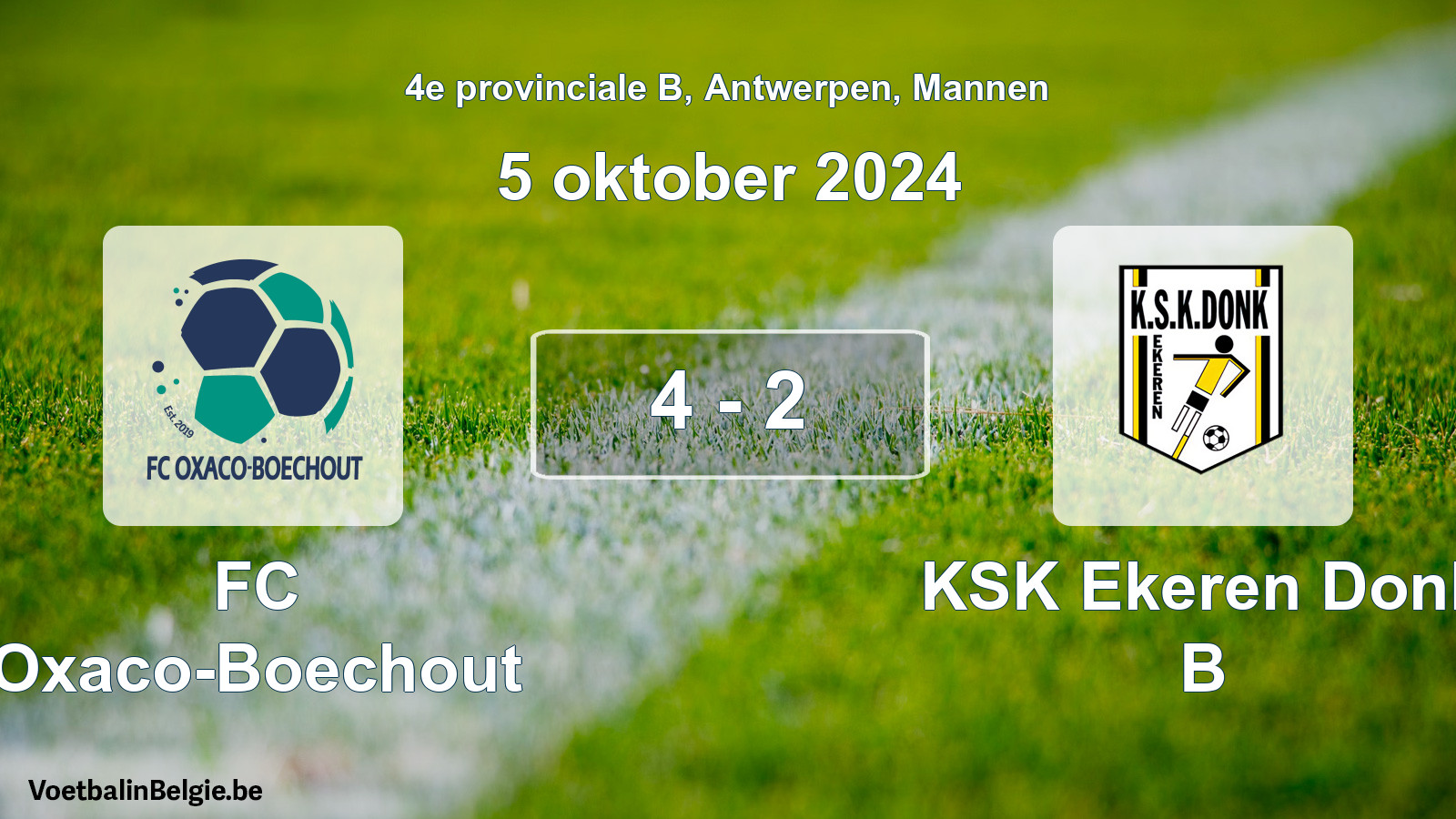 Gespeelde wedstrijd mannenvoetbal: FC Oxaco-Boechout - KSK Ekeren Donk B 4 - 2 (5 oktober 2024)