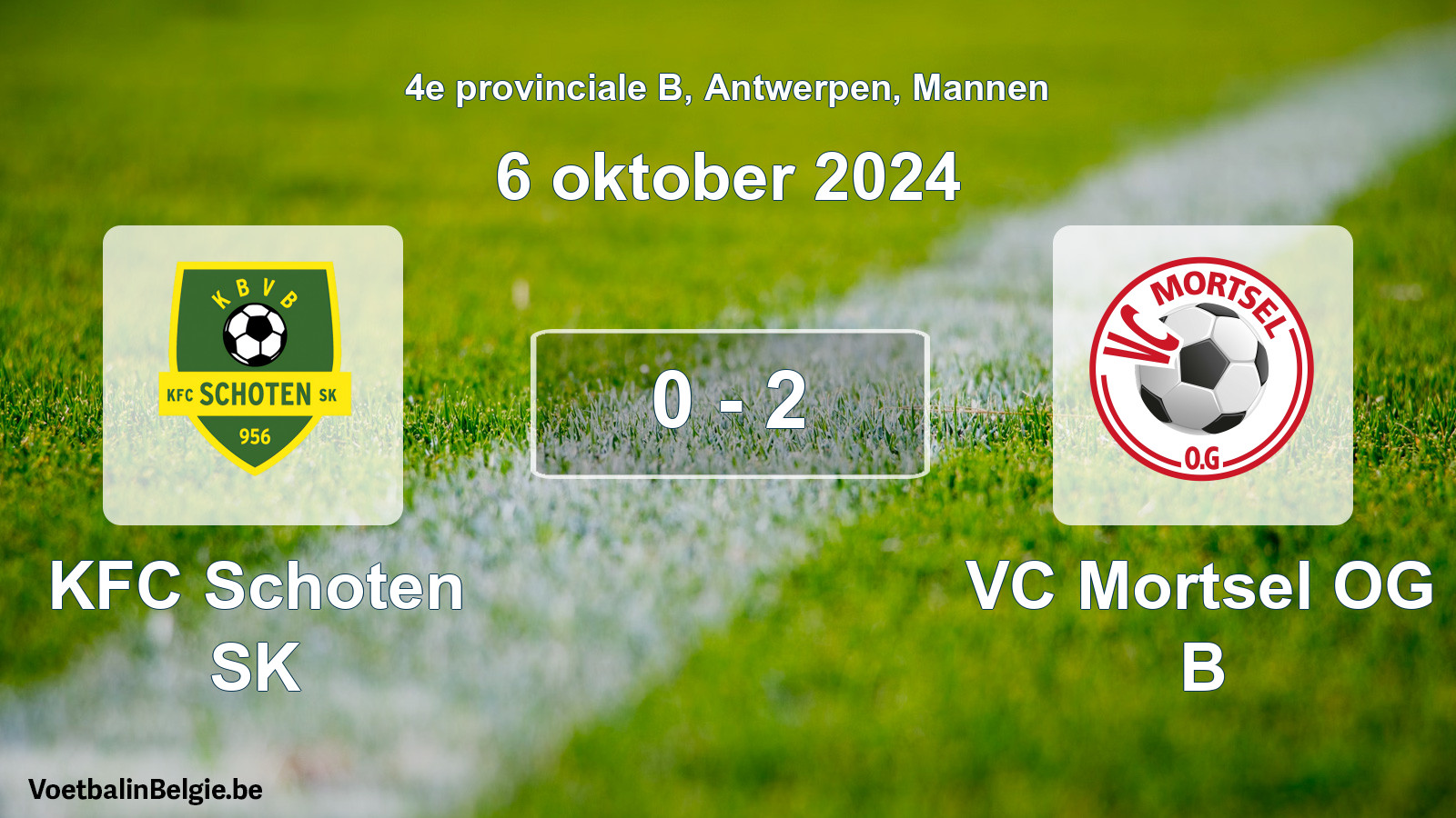 Gespeelde wedstrijd mannenvoetbal: KFC Schoten SK - VC Mortsel OG B 0 - 2 (6 oktober 2024)