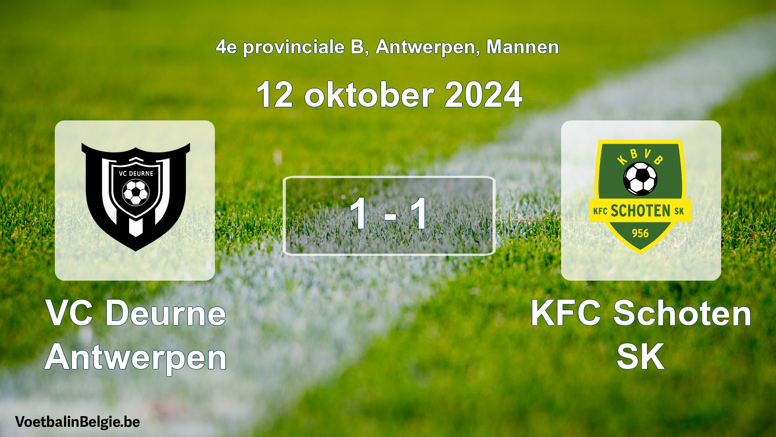 Gespeelde wedstrijd mannenvoetbal: VC Deurne Antwerpen - KFC Schoten SK 1 - 1 (12 oktober 2024)