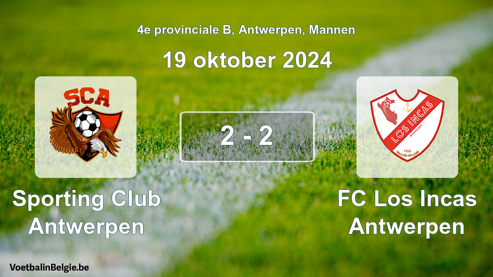 Gespeelde wedstrijd mannenvoetbal: Sporting Club Antwerpen - FC Los Incas Antwerpen 2 - 2 (19 oktober 2024)