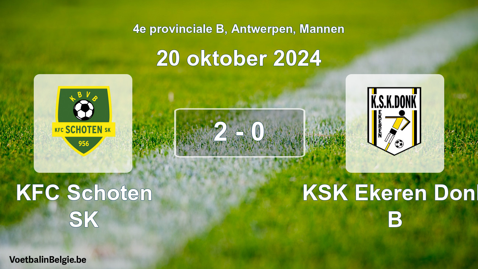 Gespeelde wedstrijd mannenvoetbal: KFC Schoten SK - KSK Ekeren Donk B 2 - 0 (20 oktober 2024)