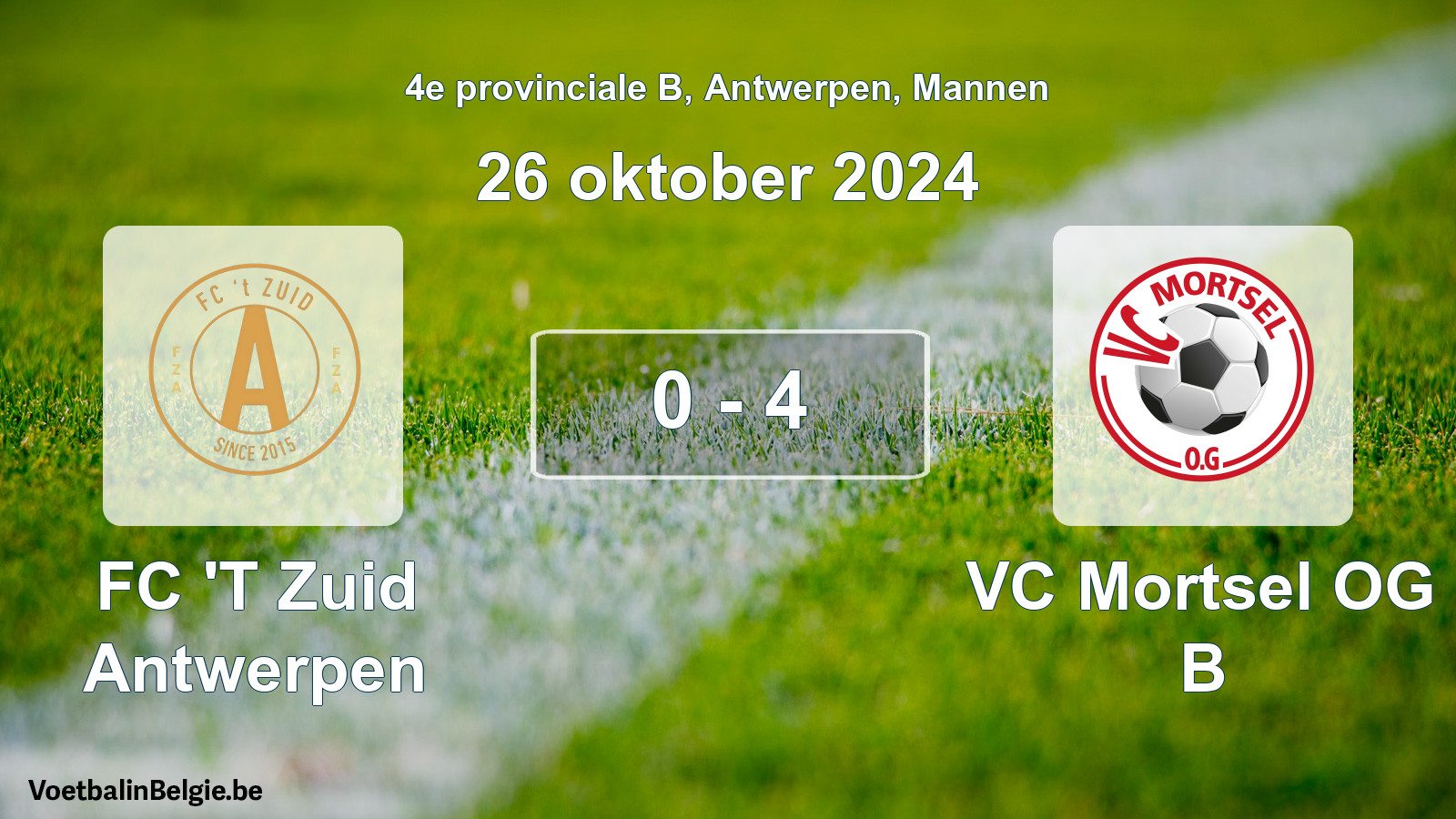 Gespeelde wedstrijd mannenvoetbal: FC 'T Zuid Antwerpen - VC Mortsel OG B 0 - 4 (26 oktober 2024)