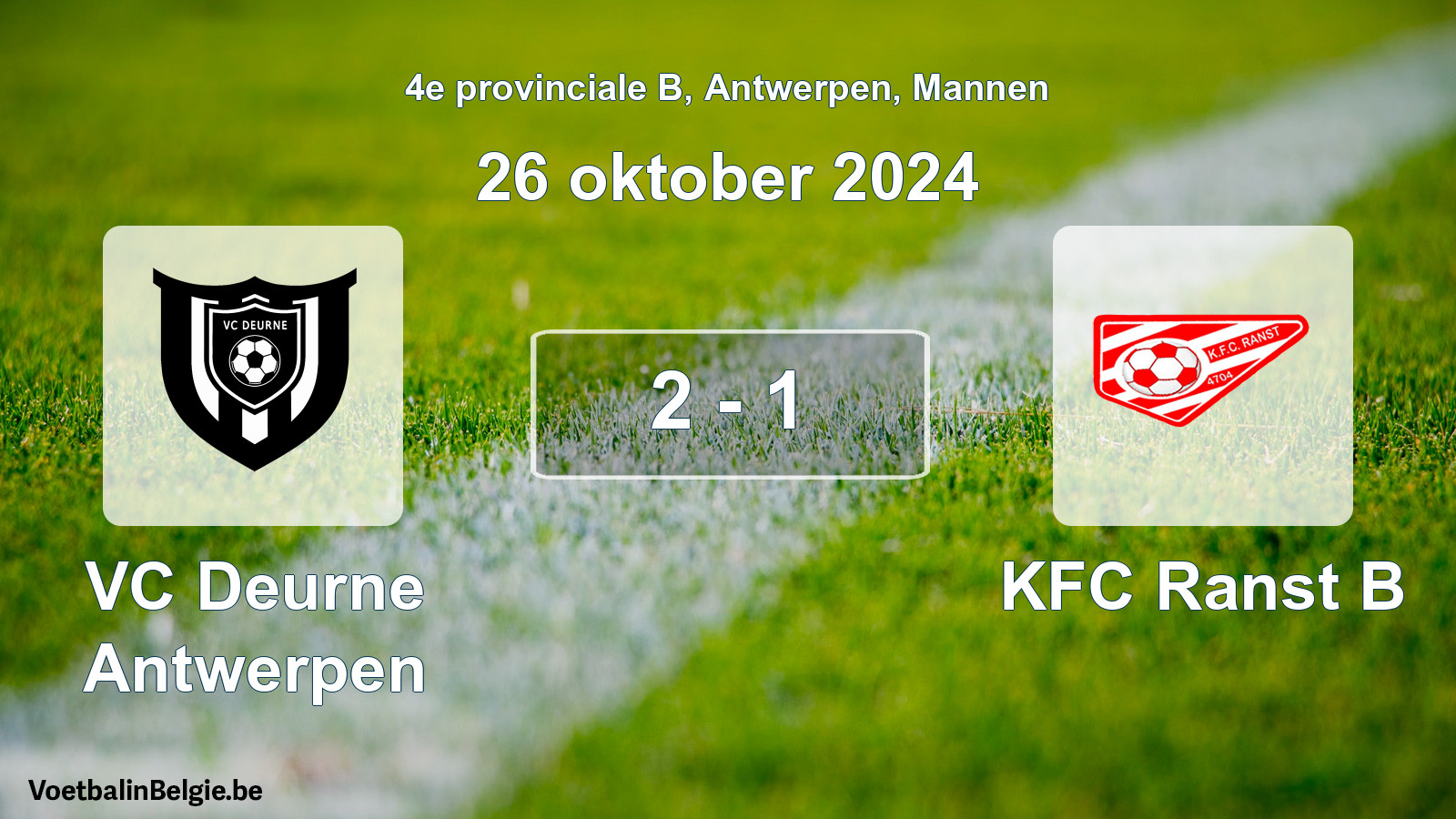 Gespeelde wedstrijd mannenvoetbal: VC Deurne Antwerpen - KFC Ranst B 2 - 1 (26 oktober 2024)