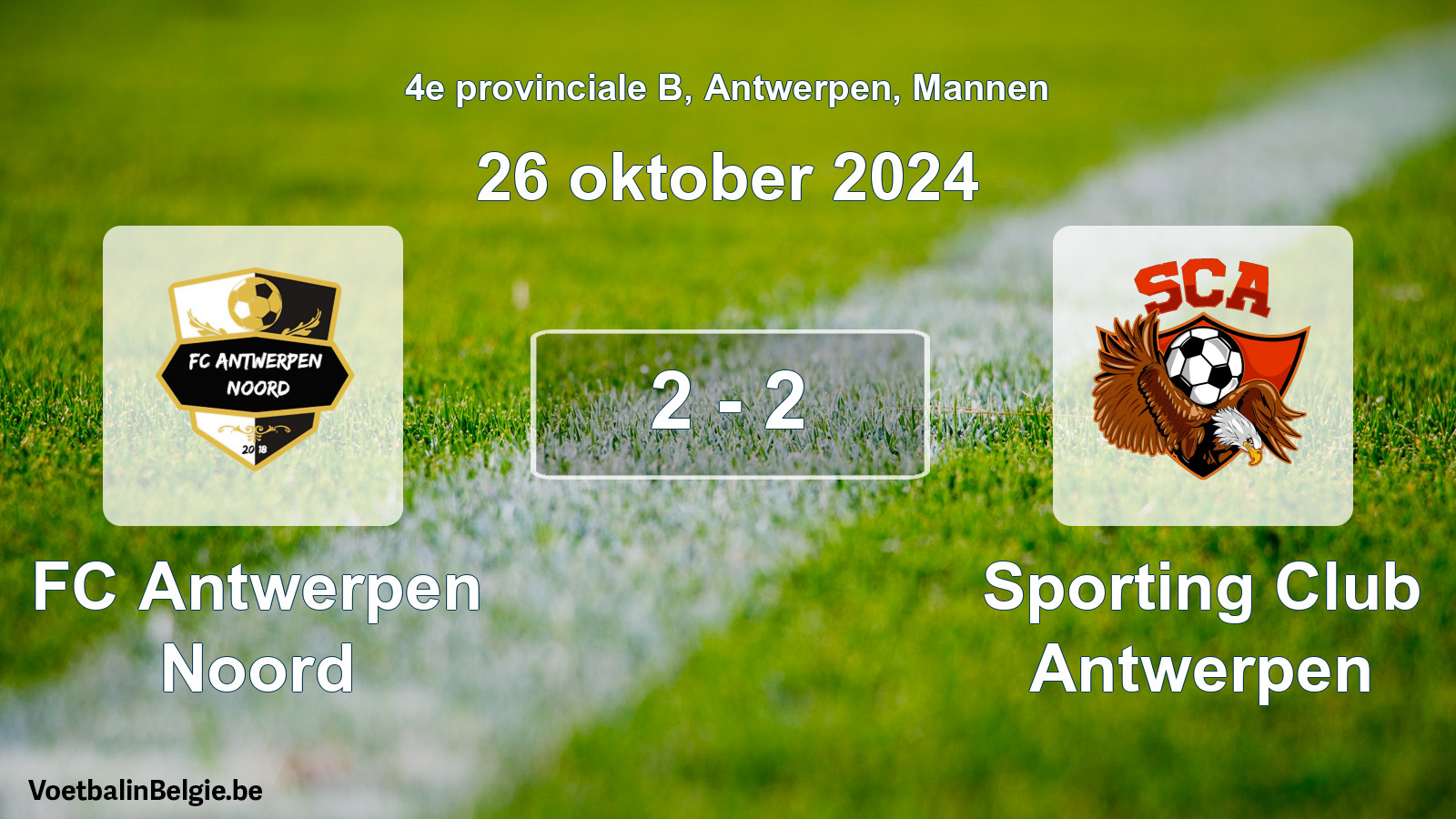 Gespeelde wedstrijd mannenvoetbal: FC Antwerpen Noord - Sporting Club Antwerpen 2 - 2 (26 oktober 2024)