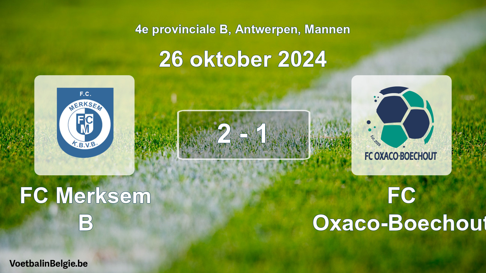 Gespeelde wedstrijd mannenvoetbal: FC Merksem B - FC Oxaco-Boechout 2 - 1 (26 oktober 2024)