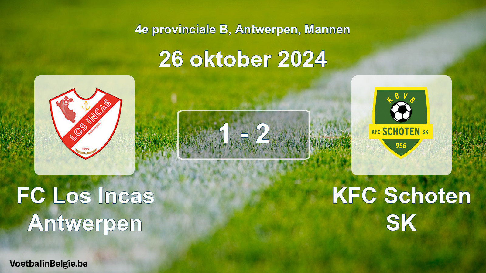 Gespeelde wedstrijd mannenvoetbal: FC Los Incas Antwerpen - KFC Schoten SK 1 - 2 (26 oktober 2024)
