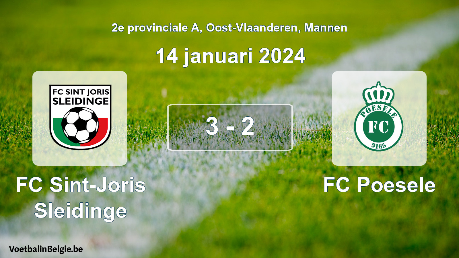 Gespeelde wedstrijd mannenvoetbal: FC Sint-Joris Sleidinge - FC Poesele 3 - 2 (14 januari 2024)
