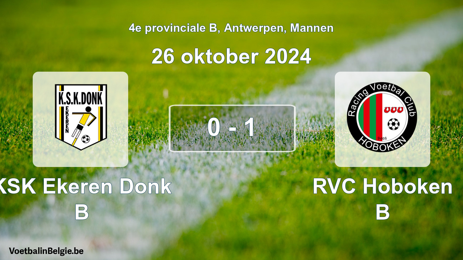 Gespeelde wedstrijd mannenvoetbal: KSK Ekeren Donk B - RVC Hoboken B 0 - 1 (26 oktober 2024)