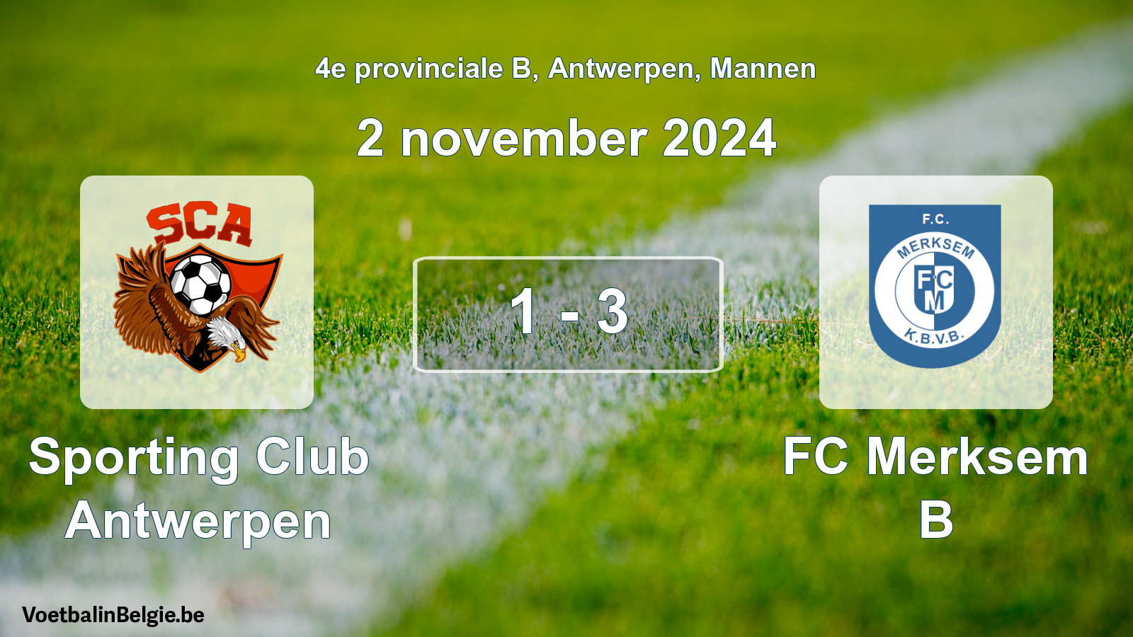 Gespeelde wedstrijd mannenvoetbal: Sporting Club Antwerpen - FC Merksem B 1 - 3 (2 november 2024)
