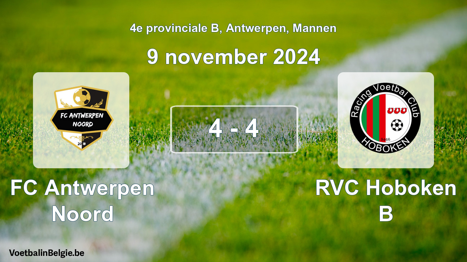 Gespeelde wedstrijd mannenvoetbal: FC Antwerpen Noord - RVC Hoboken B 4 - 4 (9 november 2024)