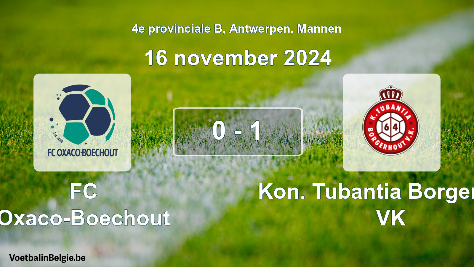 Gespeelde wedstrijd mannenvoetbal: FC Oxaco-Boechout - Kon. Tubantia Borgerhout VK 0 - 1 (16 november 2024)