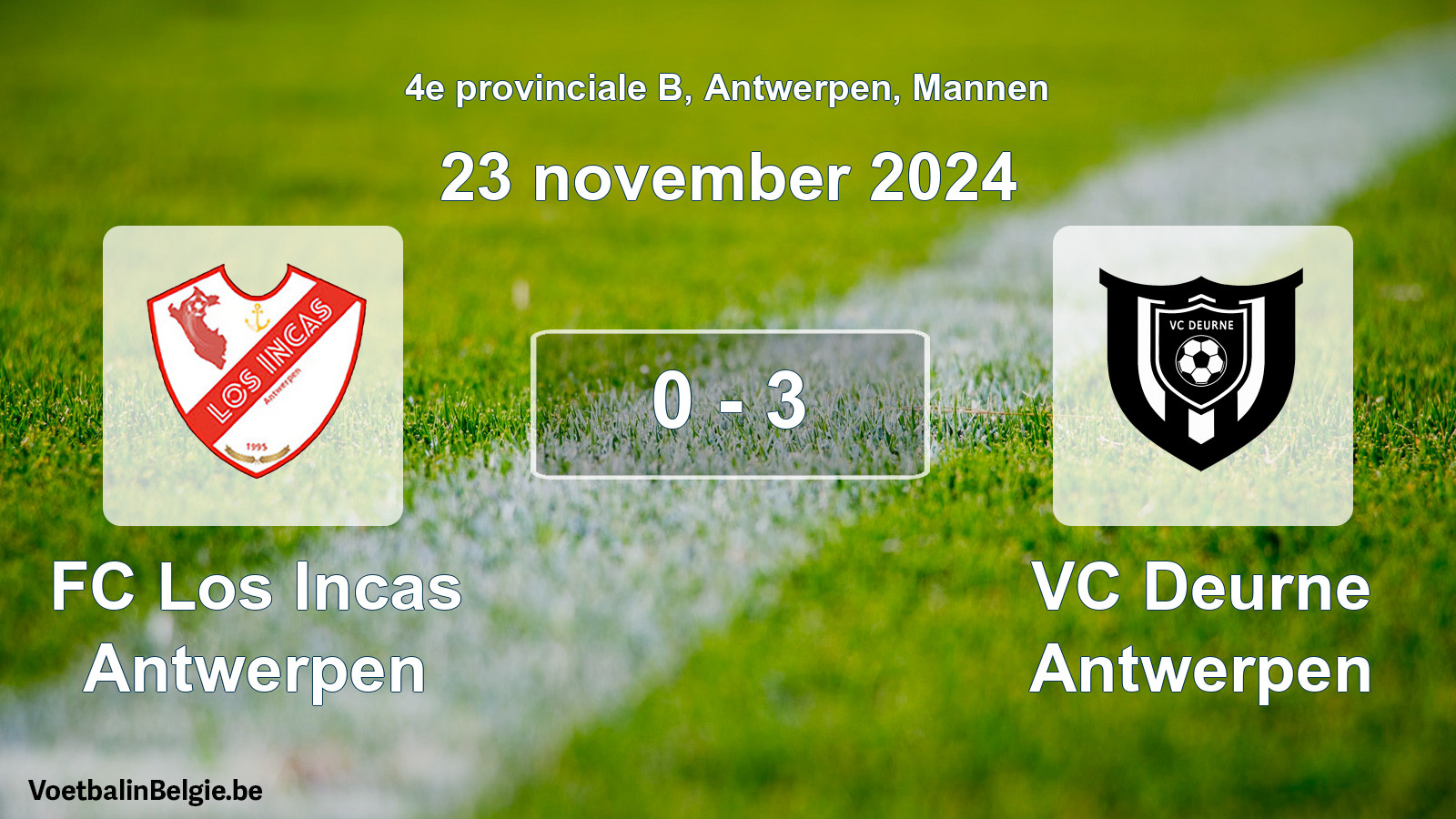 Gespeelde wedstrijd mannenvoetbal: FC Los Incas Antwerpen - VC Deurne Antwerpen 0 - 3 (23 november 2024)